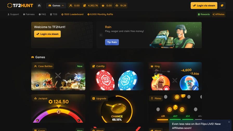 TF2Hunt gambling site games and skin upgrader