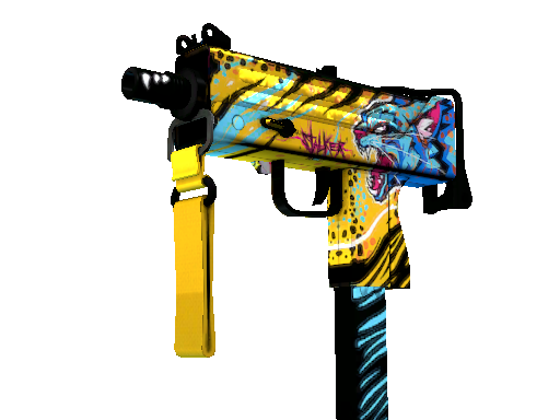 MAC-10 Stalker - yellow skin CS2 with blue cat graphic design
