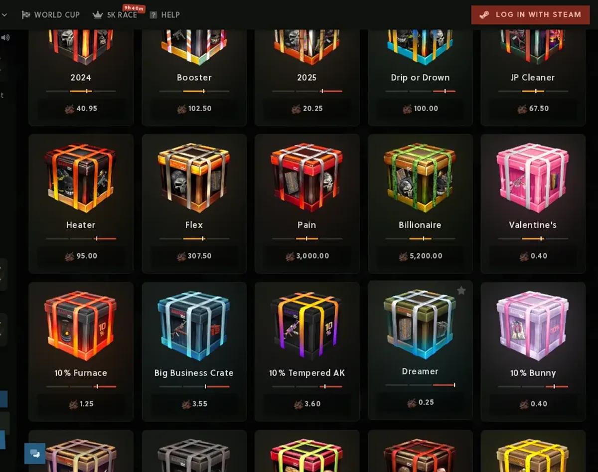 Bandit.Camp game selection showing coinflip, crash, roulette, jackpot and other Rust casino modes
