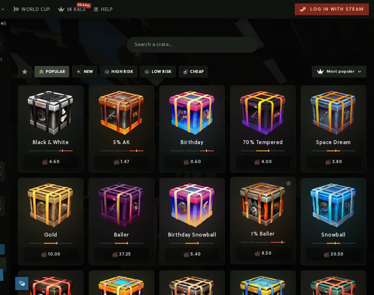 Bandit.Camp homepage showing the immersive Rust-themed skin casino lobby