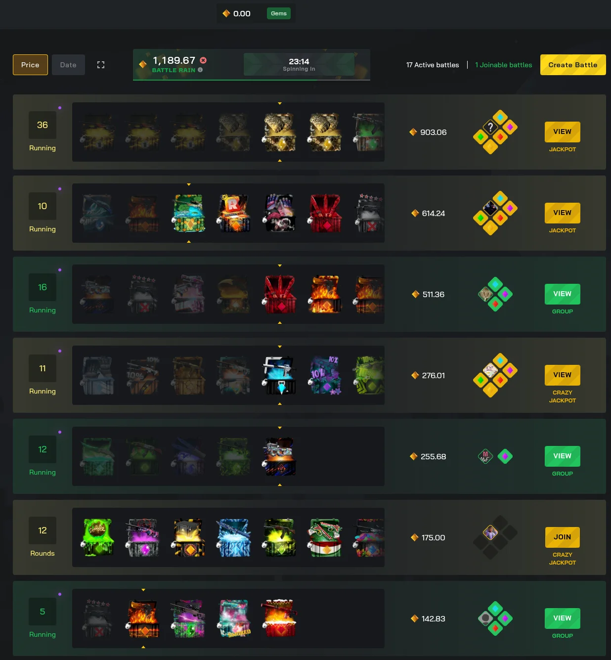 Clash.gg case battles lobby — CS2 skin gambling platform overview