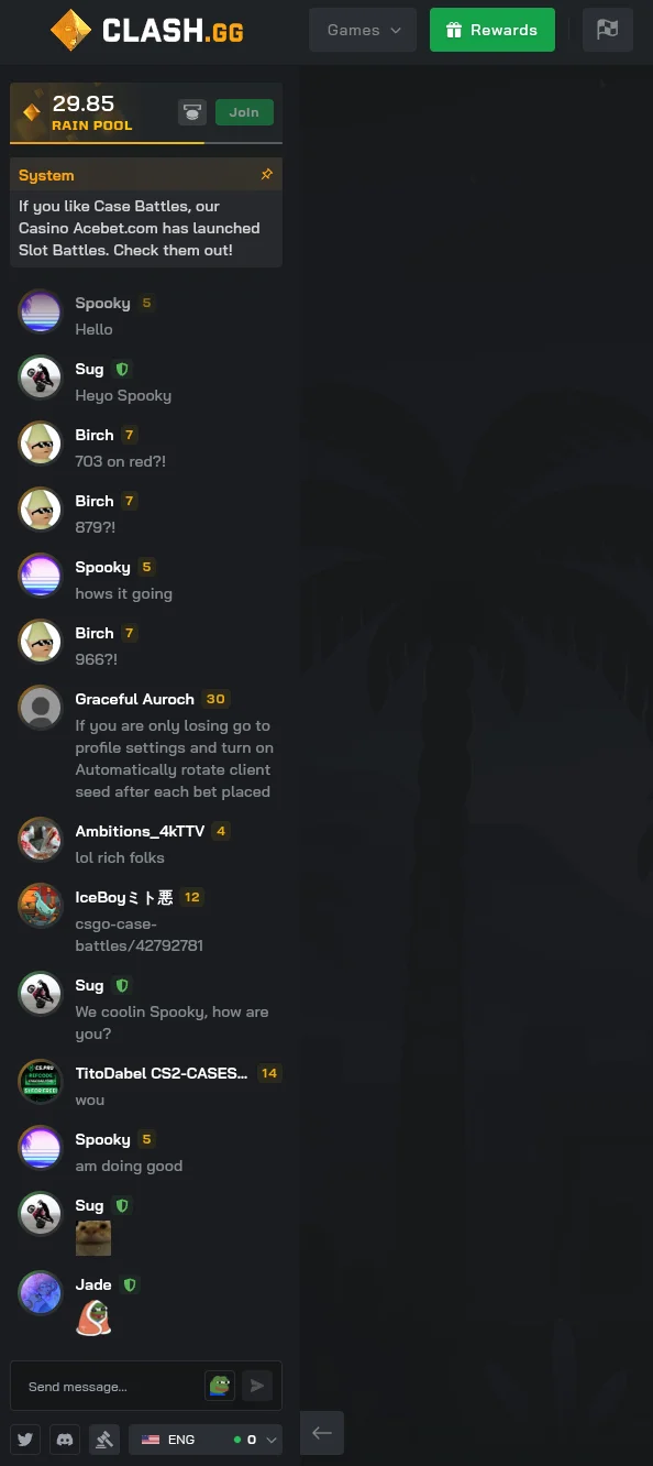 The chat rain counter above the Clash.gg chat