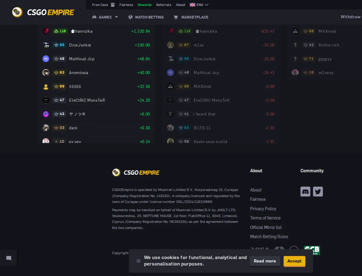 CSGOEmpire coinflip, cases and match-betting game selection