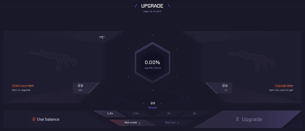 The DatDrop upgrader with the upgrade chance in the middle and the 1.2x to 5x multiplier row
