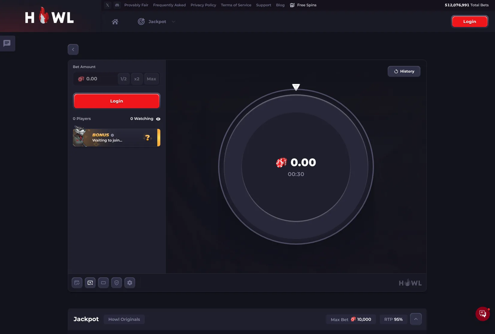 Howl.gg Jackpot — a provably fair Howl Original pot game