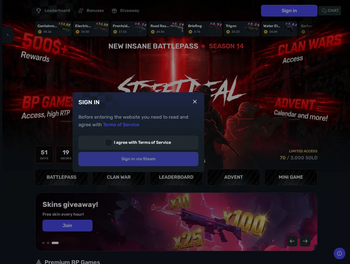 Insane.gg case opening and casino game modes