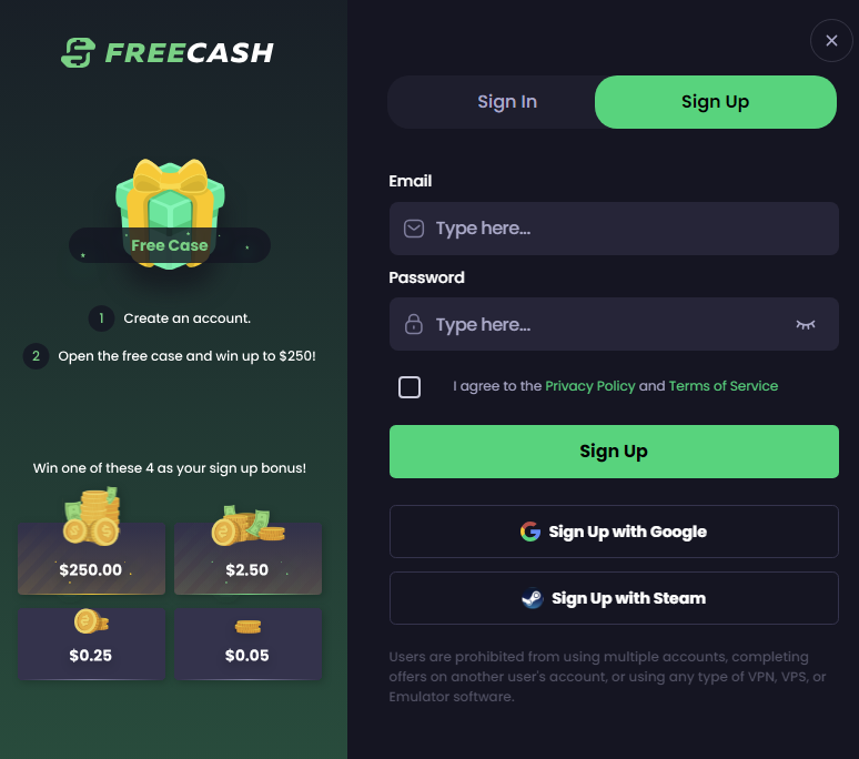 freecash sign up