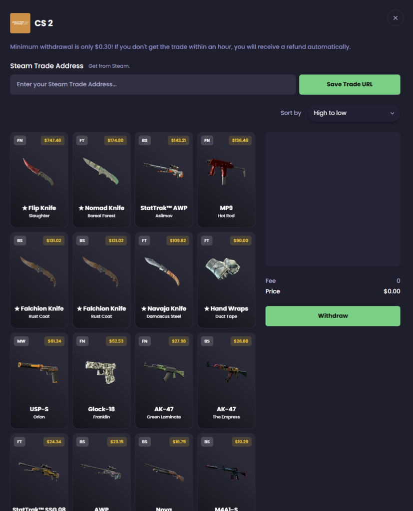 withdraw free cs2 skins