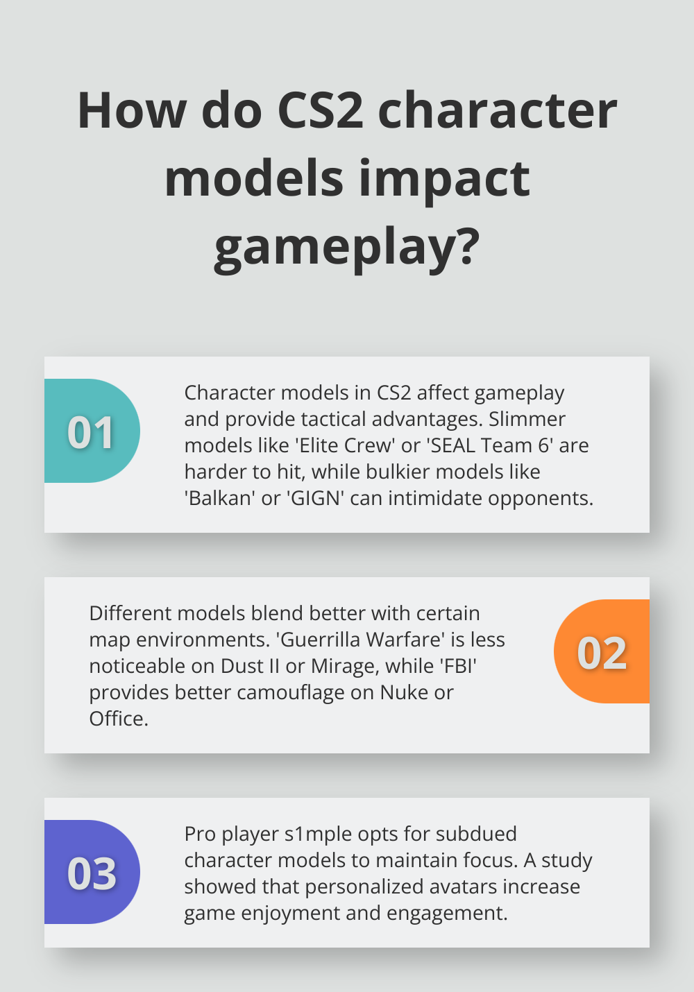Инфографика: Как модели персонажей CS2 влияют на игровой процесс? - скины игроков cs2